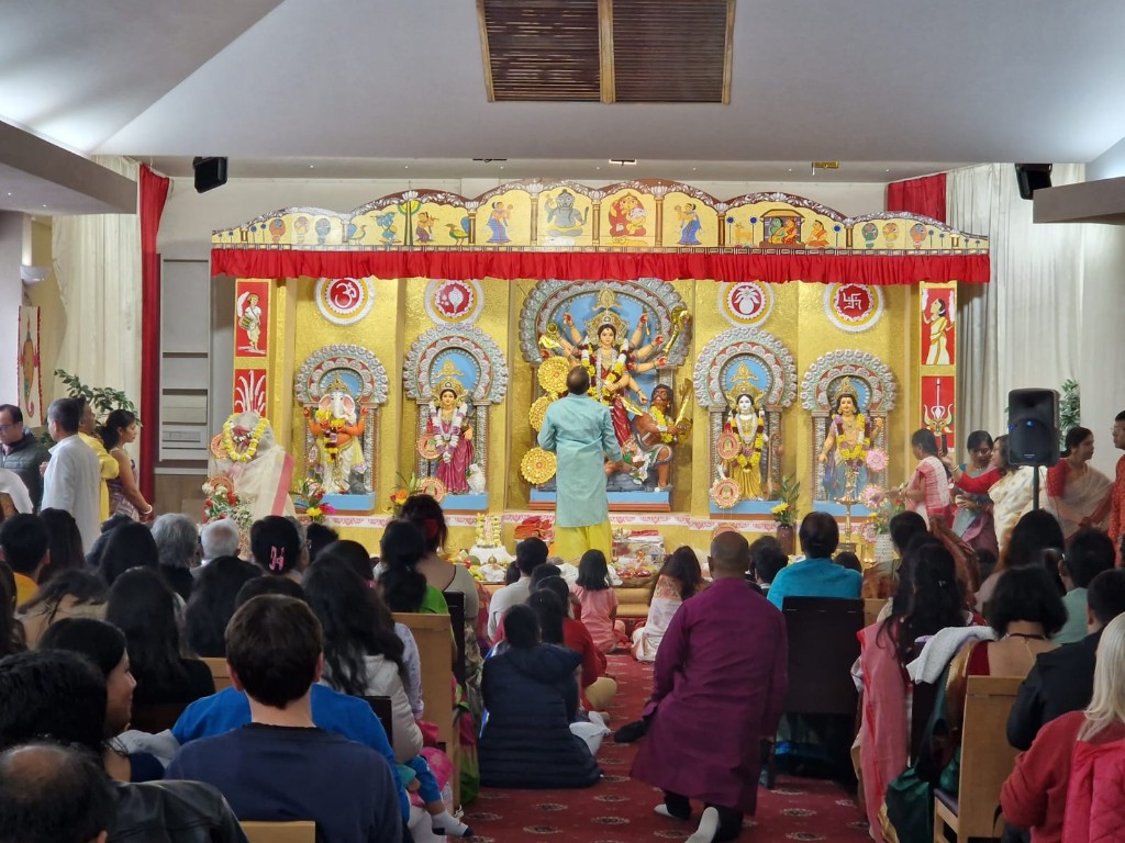 Community celebrating Durga Puja in Leeds