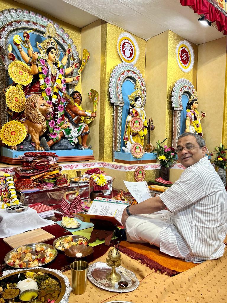 Puja at the mandir with offerings